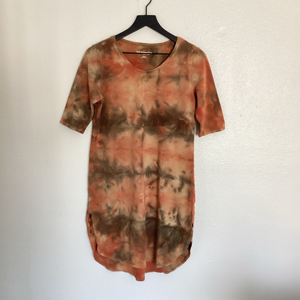 Soft Surroundings Tie Dye Tunic Top / Tee Shirt Orange Green Boho Fall Cotton